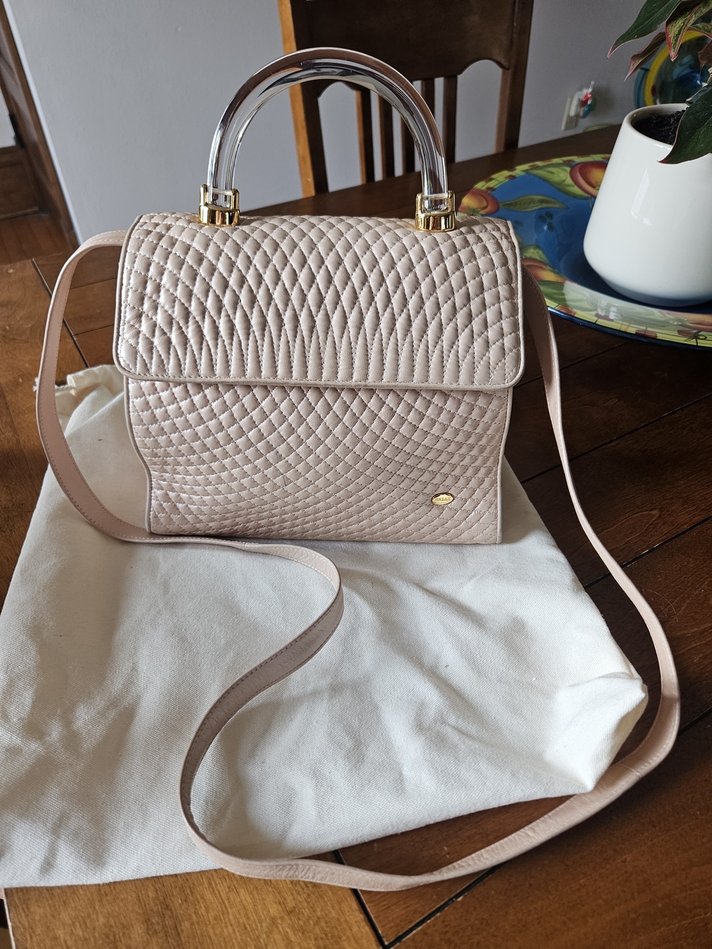 Bally Quilted Crossbody Bag in Blush Pink with Clear Top Handle